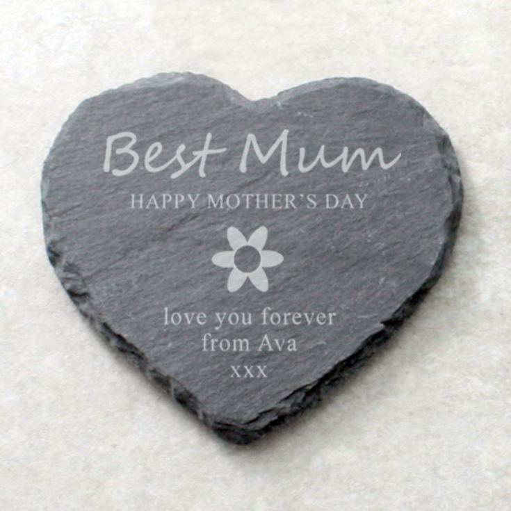 Best Mum Personalised Heart Shaped Slate Coaster product image