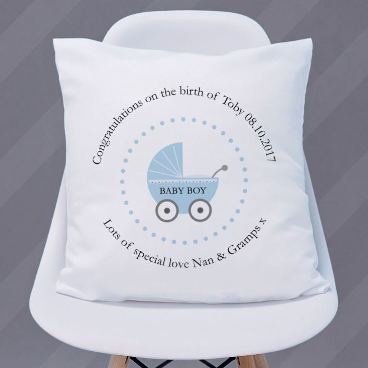 Personalised Baby Boy Birth Cushion product image