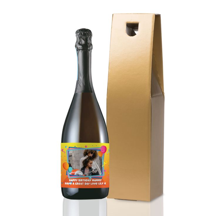 Personalised Colourful Birthday Photo Upload Bottle Of Prosecco product image