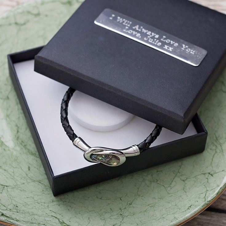 Mens Black Leather Bracelet In Personalised Gift Box The Gift Experience
