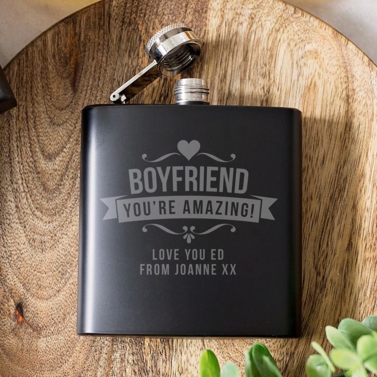 Personalised Boyfriend Black Hip Flask product image