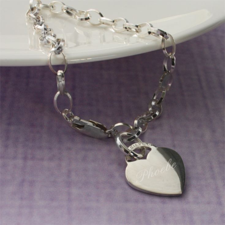 Sterling Silver Link Bracelet With Heart in Personalised Box product image
