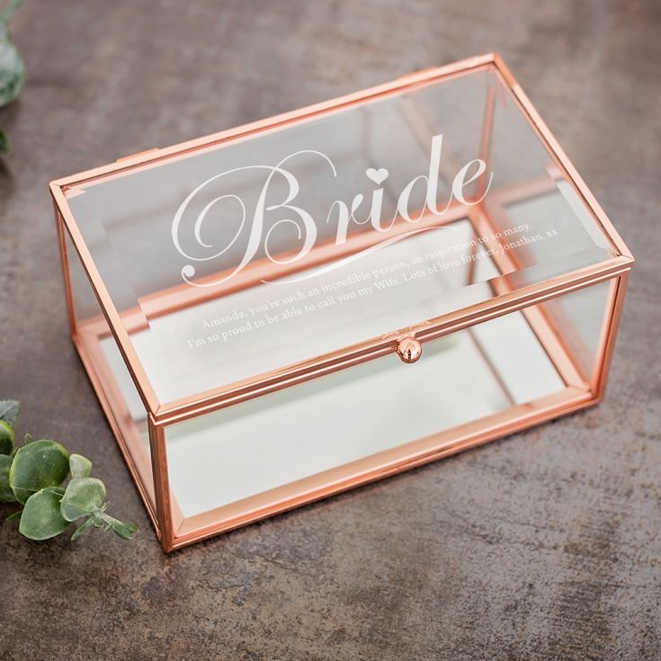Personalised Bride Rose Gold Glass Jewellery Box product image