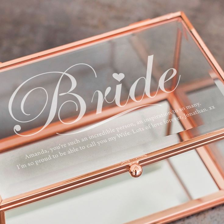 Personalised Bride Rose Gold Glass Jewellery Box product image
