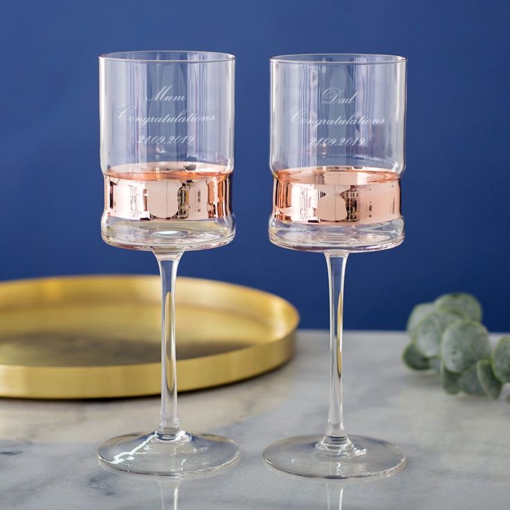 Pair Of Personalised Bronze Band Wine Glasses The Gift Experience