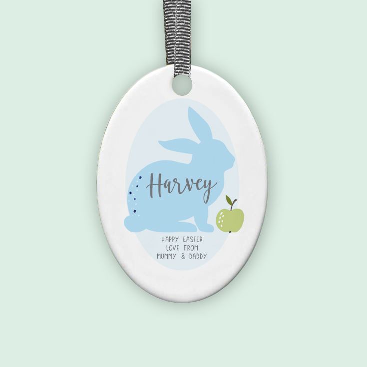 Personalised Bunny Rabbit Ceramic Hanging Ornament - Blue product image