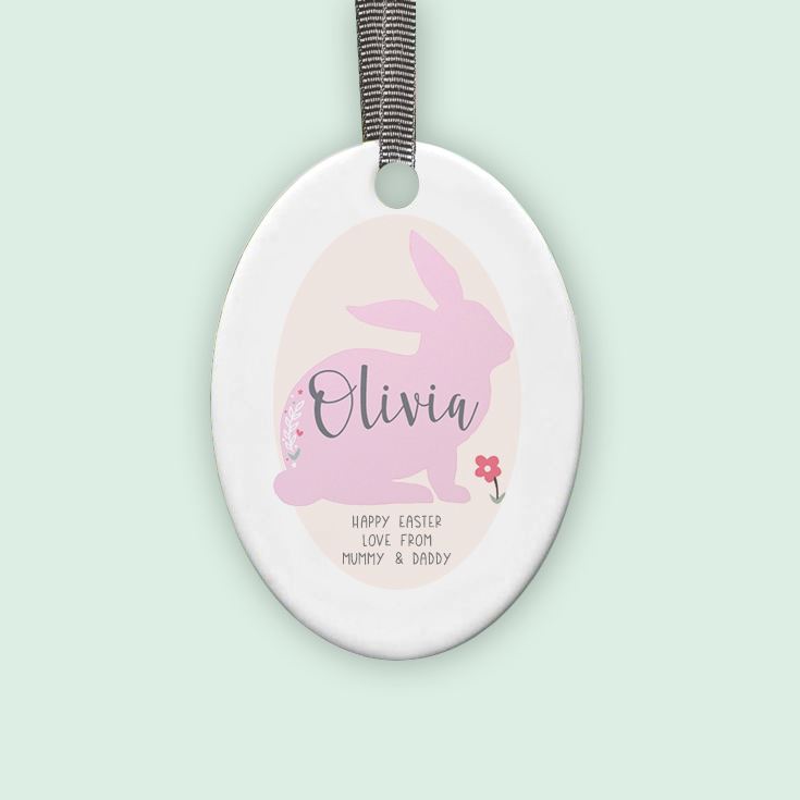 Personalised Bunny Rabbit Ceramic Hanging Ornament - Pink product image