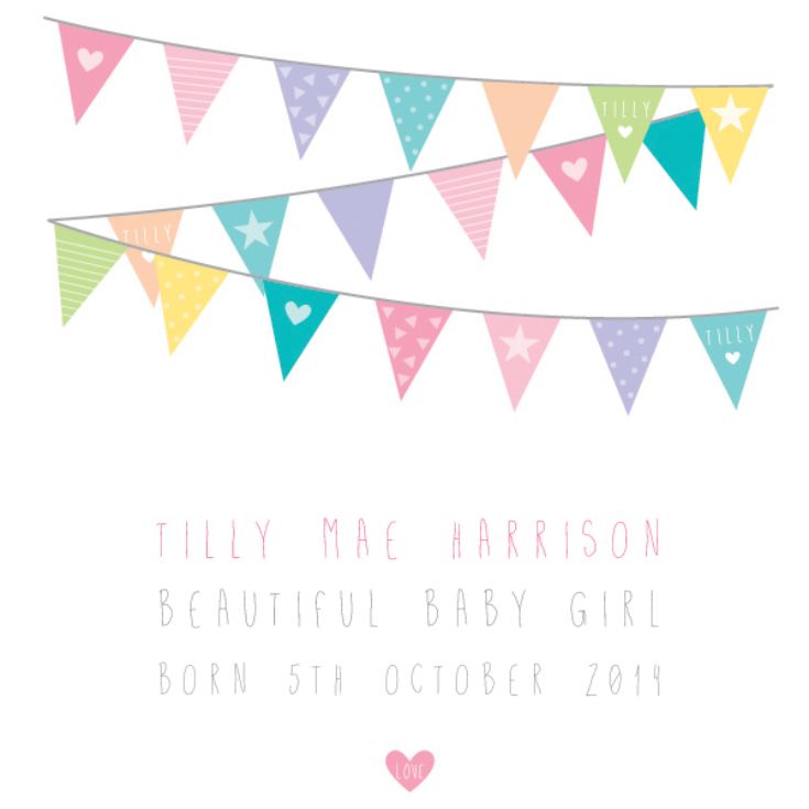 New Baby Girl Bunting Design Personalised Framed Print The Gift