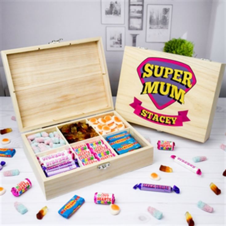 Personalised Super Mum Wooden Sweet Box product image