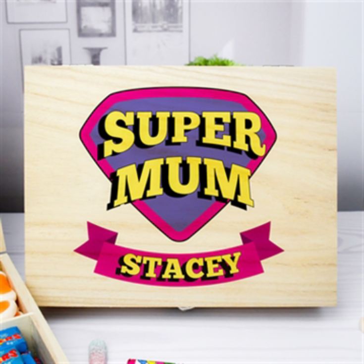 Personalised Super Mum Wooden Sweet Box product image
