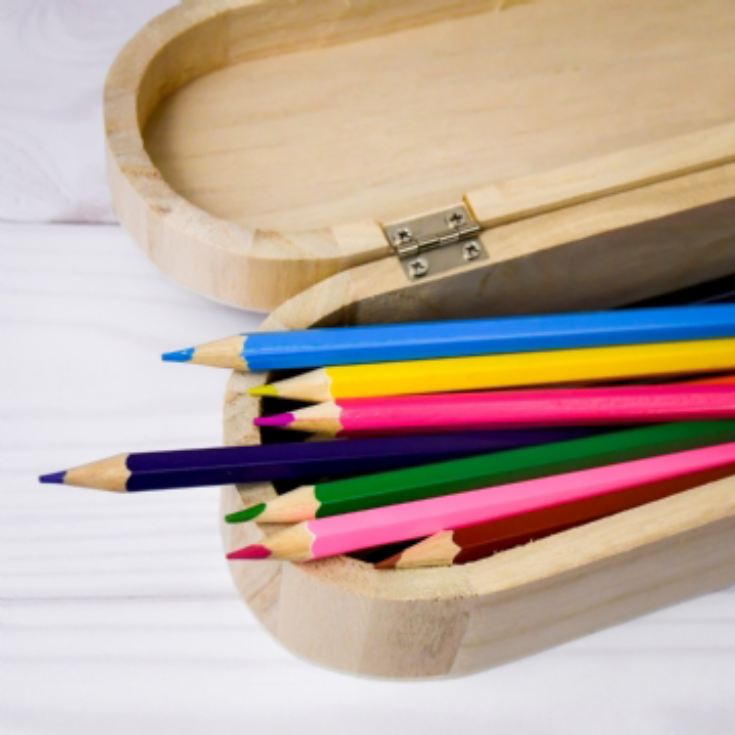 Personalised Wooden Pencil Case with Pencils product image