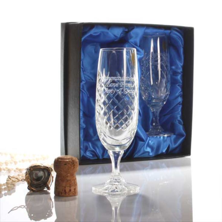 Pair of Personalised  Cut Crystal Champagne Flutes product image