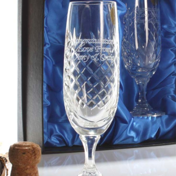 Pair of Personalised  Cut Crystal Champagne Flutes product image
