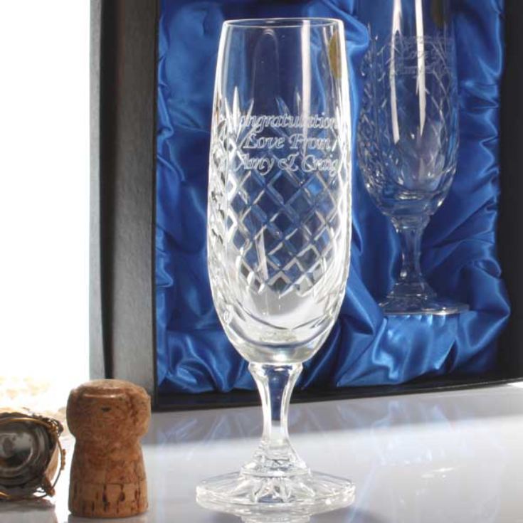 Pair of Personalised  Cut Crystal Champagne Flutes product image