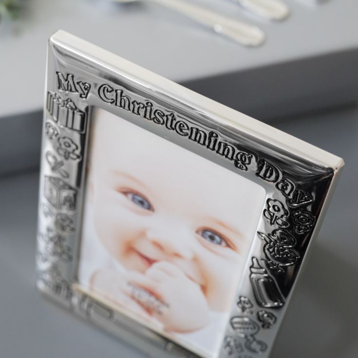 Personalised Christening Day Frame With Knife Fork & Spoon Set product image