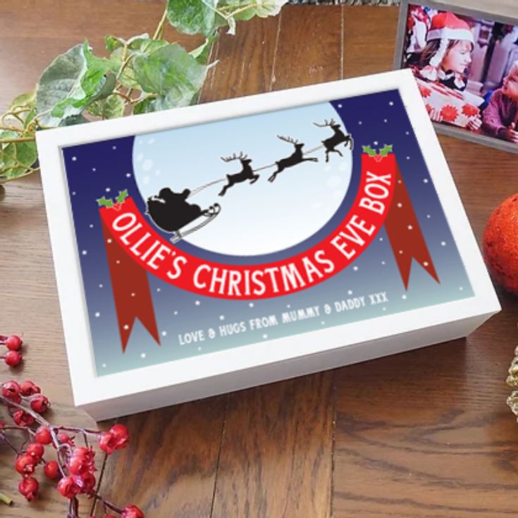 Personalised Santa Claus White Wooden Christmas Eve Box product image