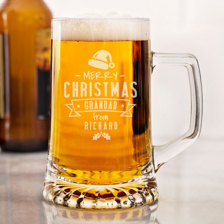Personalised Merry Christmas Glass Stern Tankard product image
