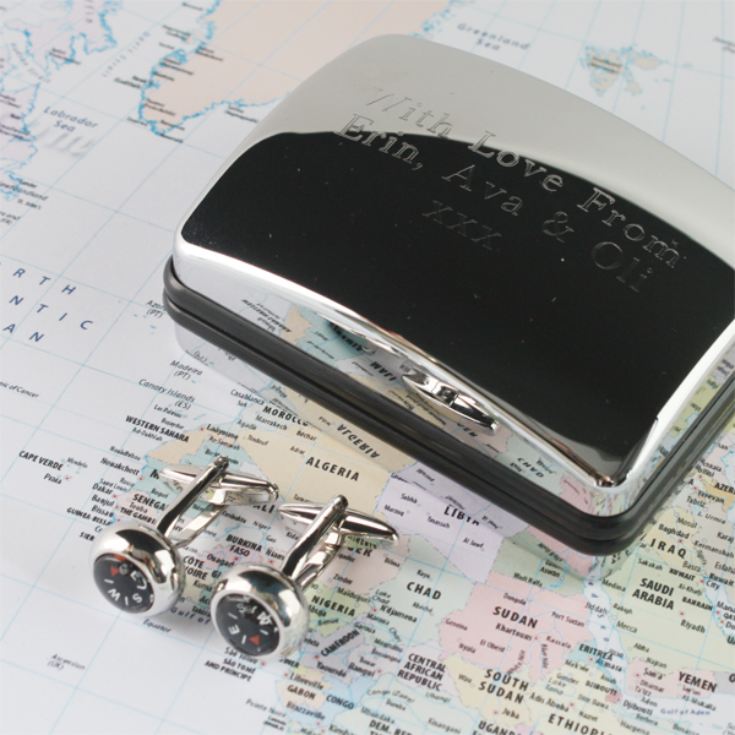 Working Compass Cufflinks In Personalised Gift Box product image
