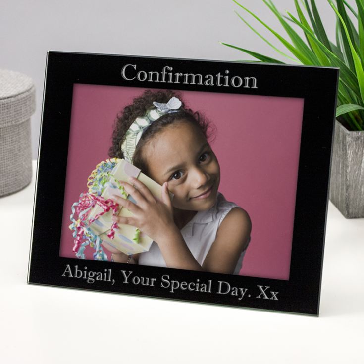 Personalised Confirmation Black Glass Frame product image