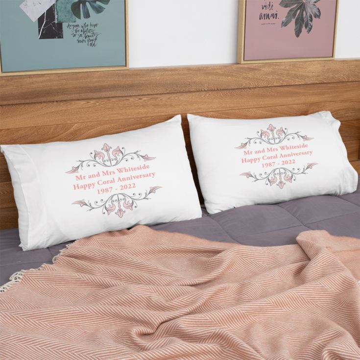 Personalised Coral Anniversary Pillowcases product image