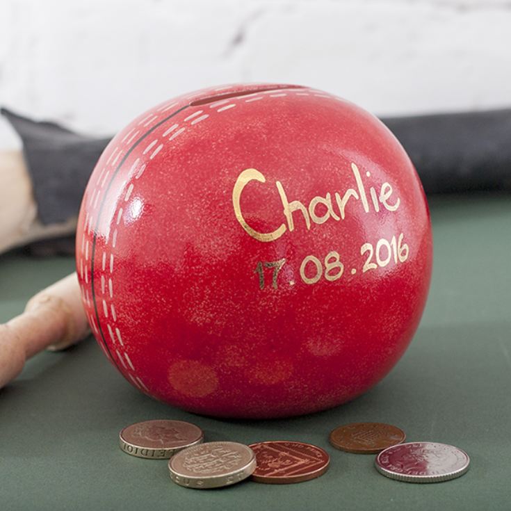 Personalised Herringbone China Cricket Ball Money Box The Gift Experience