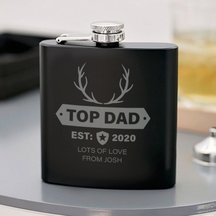 Personalised Top Dad Black Hip Flask product image