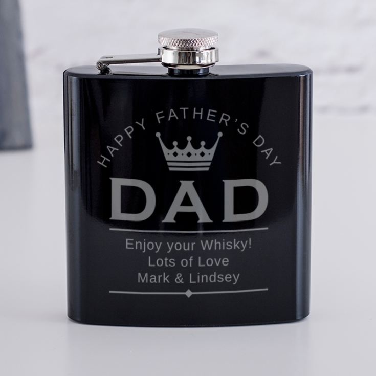 Personalised Happy Father's Day Dad Shiny Black Hip Flask product image