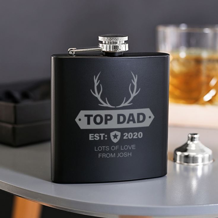 Personalised Top Dad Black Hip Flask product image