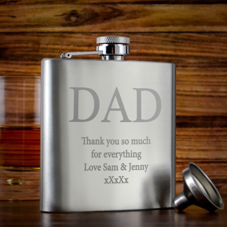 Personalised Brushed Stainless Steel Dad Hip Flask product image