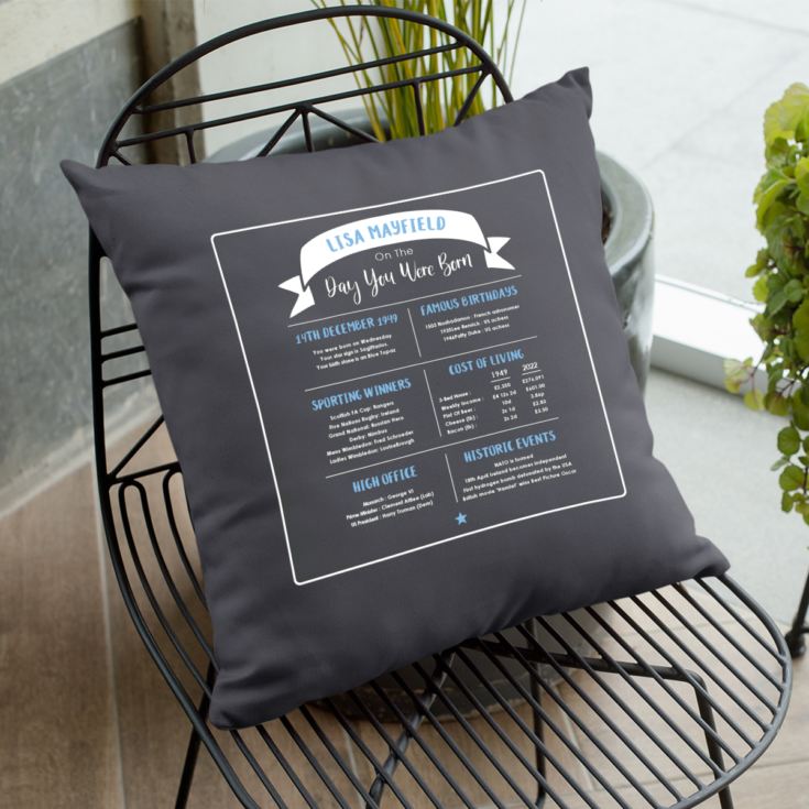 50th Birthday Personalised Luxury The Day You Were Born Slate Grey Cushion product image