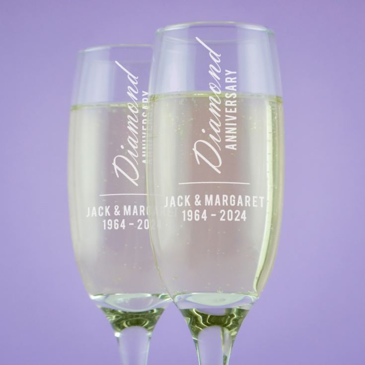 Personalised Diamond Anniversary Champagne Flutes product image