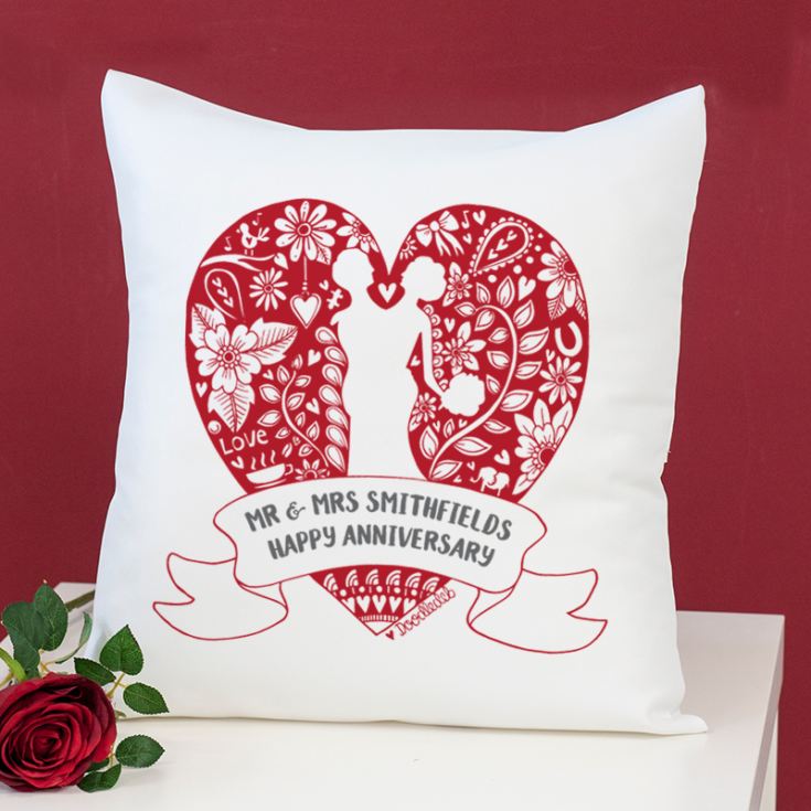 Exclusive Personalised Ruby Anniversary Doodle Heart Cushion by DoodleDeb product image