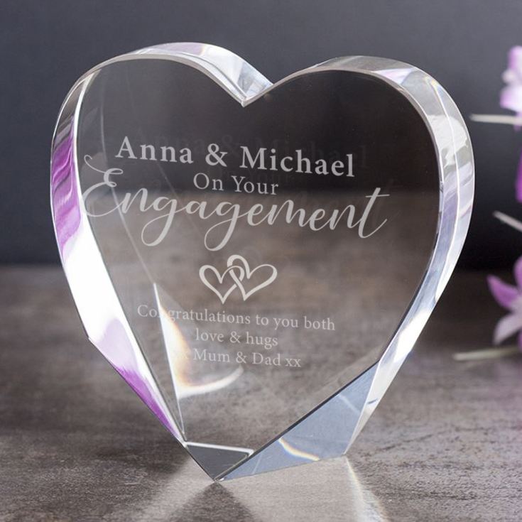 Personalised Engagement Stand Up Optical Crystal Heart The Gift
