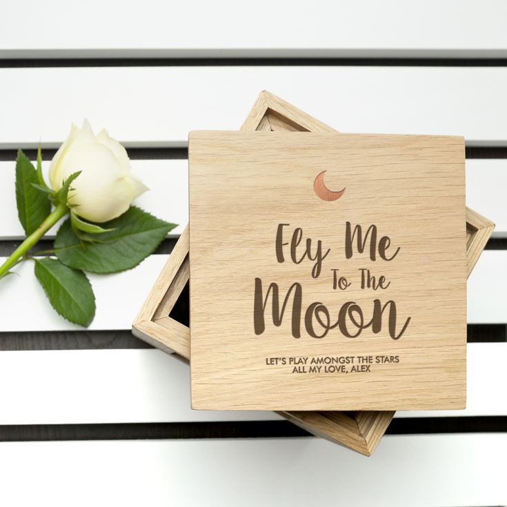 Engraved Fly Me To The Moon Oak Photo Cube product image