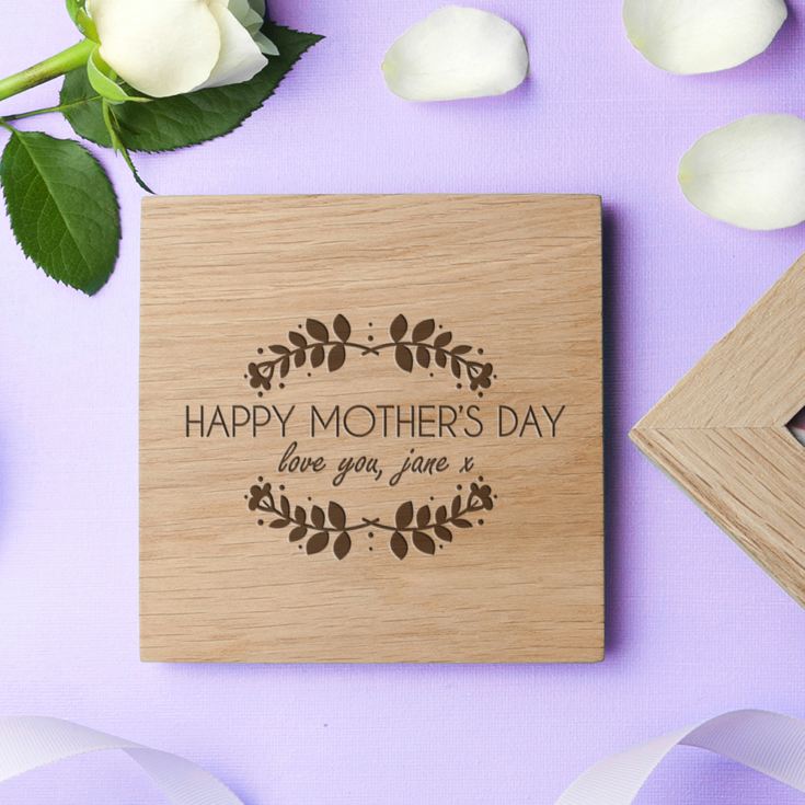 Engraved Happy Mother’s Day Oak Photo Cube product image