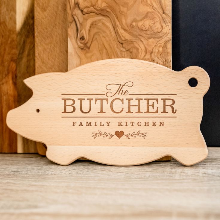 Personalised Family Kitchen Wooden Pig Chopping Board product image