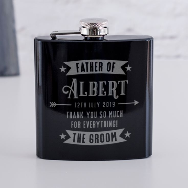 Personalised Father Of The Groom Shiny Black Hip Flask product image