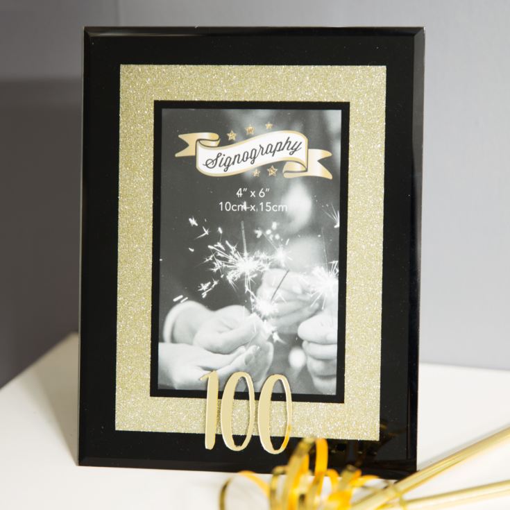 100th Birthday Gold Glitter Glass Frame product image