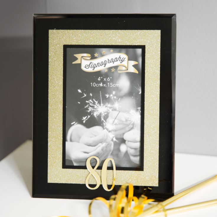80th Birthday Gold Glitter Glass Frame product image