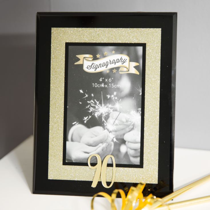 90th Birthday Gold Glitter Glass Frame product image