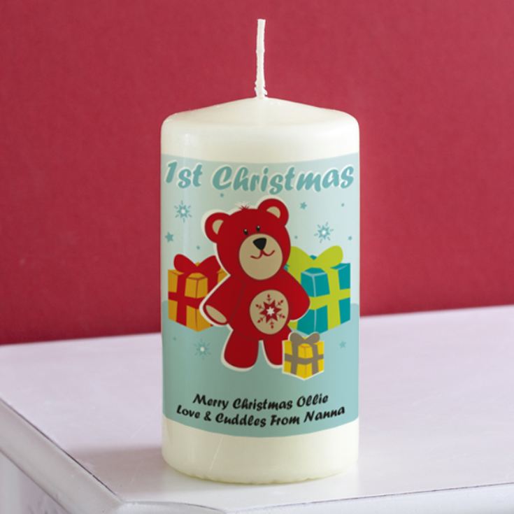Personalised 1st Christmas Teddy Bear Candle product image