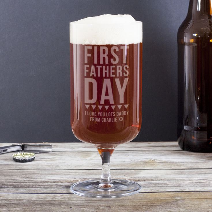 Personalised First Father's Day Footed Beer Glass product image