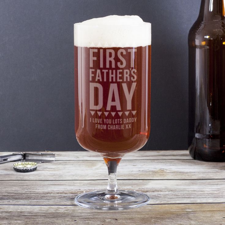 Personalised First Father's Day Footed Beer Glass The Gift Experience