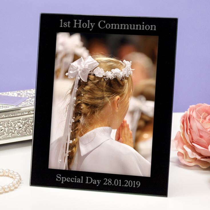 Personalised First Holy Communion Black Glass Photo Frame product image