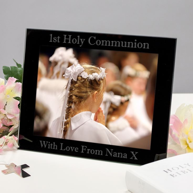 Personalised First Holy Communion Black Glass Photo Frame product image