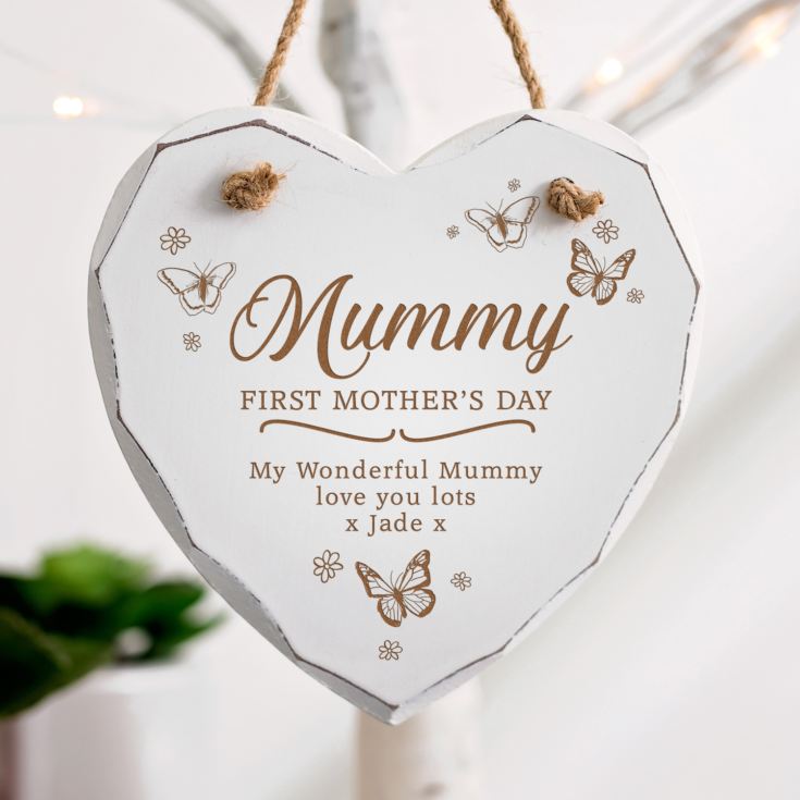 Personalised First Mother's Day White Wooden Hanging Heart product image
