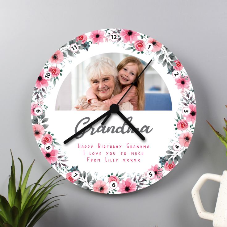 Personalised Floral Grandma Photo Clock product image
