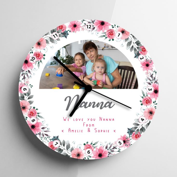 Personalised Floral Grandma Photo Clock product image