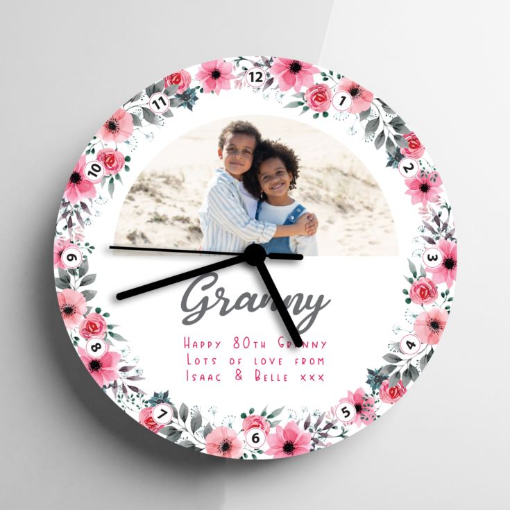 Personalised Floral Grandma Photo Clock product image