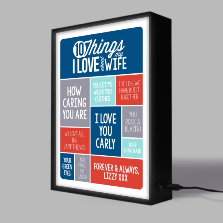 Personalised 10 Things I Love About My Wife Light Box product image